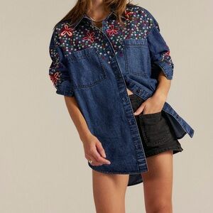 Floral Embroidered Denim Shirt